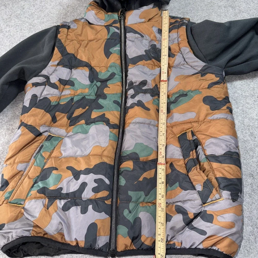Timberland Hybrid Puffer Hoodie Boys L 14/16 Camo Quilted Full Zip Jacket